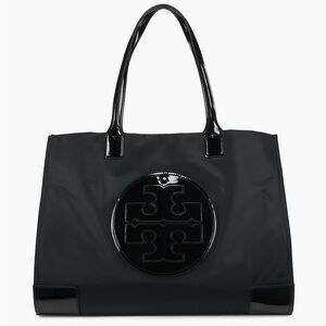 Tory Burch Black Patent Logo Tote